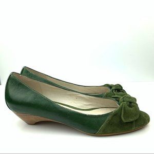 Aldo womens heels size 40 8 green leather suede bow peep toe wedges